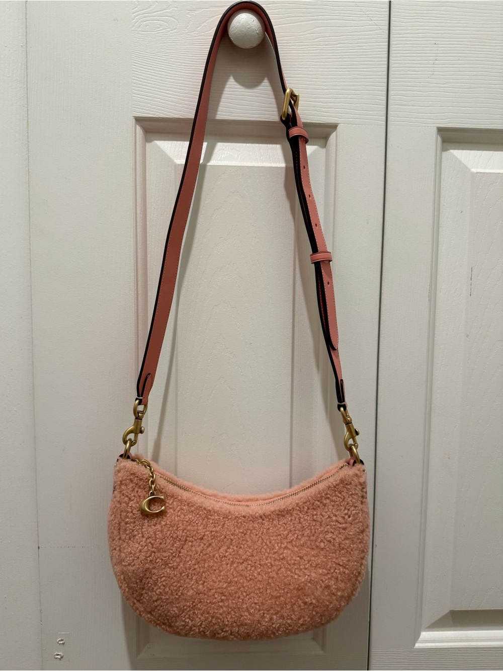 COACH Mira Shearling Crescent Shoulder Bag Candy Pink NWOT